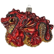 Chinese Red Dragon Glass Christmas Ornament Made in Poland Decoration