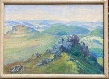 F. Dönges Ruin Castle Verso Titled 1923 Medieval Frame Panorama Mountains Oil