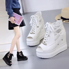 Women Wedge Party Sandals Casual High Heels Platform Peep Toe Ankle Strap Shoes