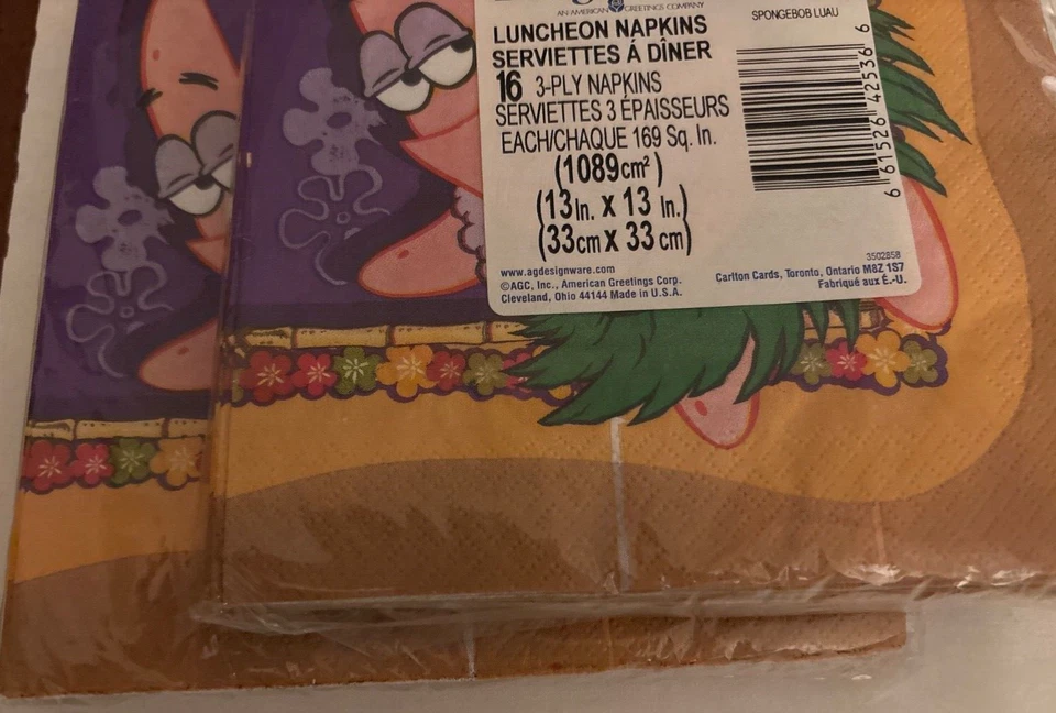 Sponge Bob Square Pants 36 Napkins 2 Packages DesignWare 16 Napkins Each New - Image 4 of 4