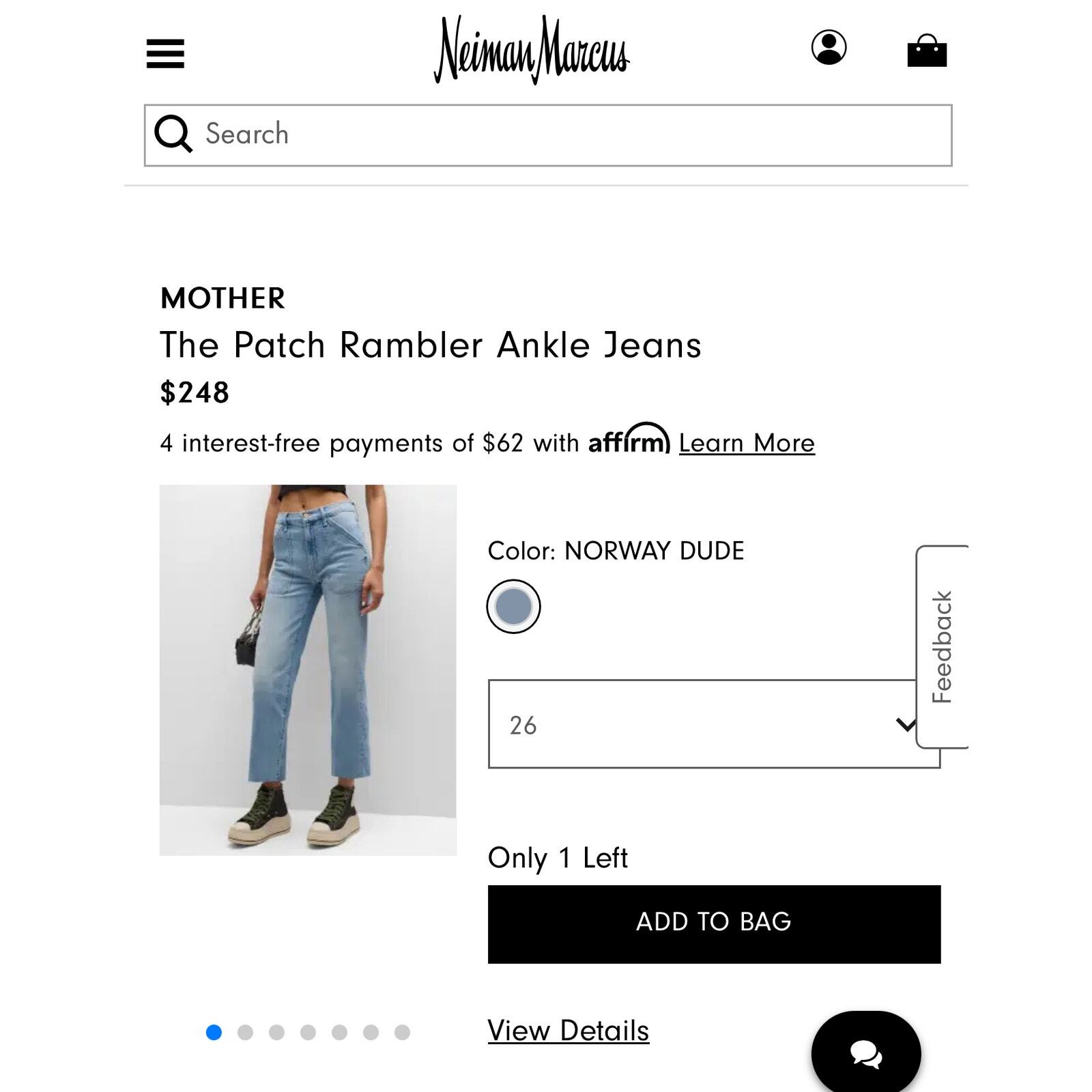 MOTHER Women's The Patch Rambler Ankle Jeans In Norway Dude Size 27 NWT image 3