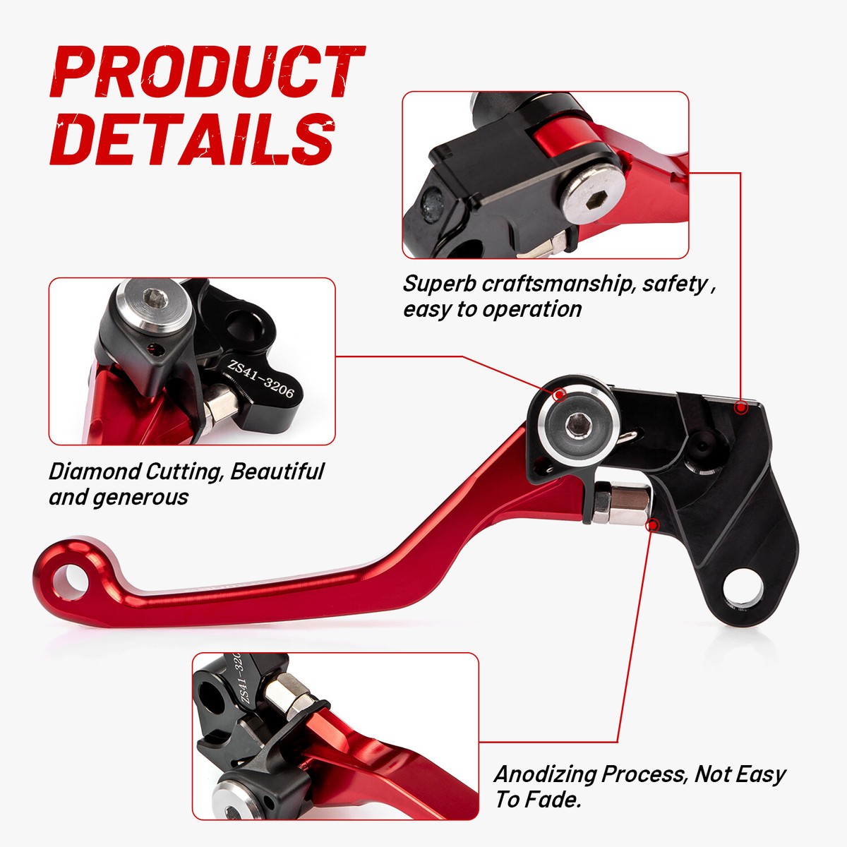 NICEDOLL CNC Aluminum Clutch & Brake Levers For Honda CRF125F (2020-2023) - Red Shorty Levers (85mm) - View #6