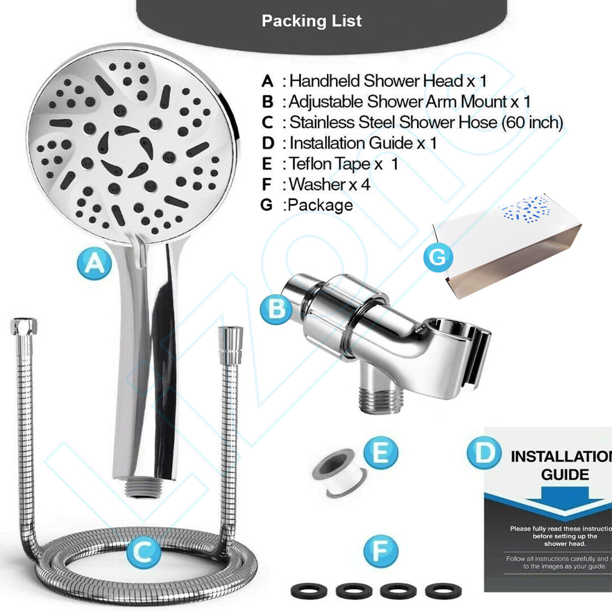 High Pressure 9-Settings Shower Head Handheld Bathroom Shower