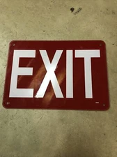Vintage EXIT Sign Metal Tin Red White Embossed Letters 7" X 10" Shop Game Room