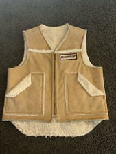 VTG Western Outdoor Vest Mens Medium M Tan Suede Sherpa Lined Hippie Cowboy READ