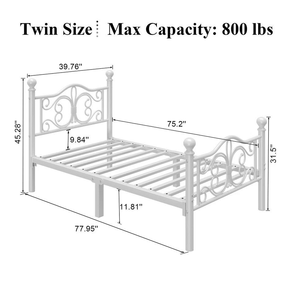 Metal Platform Twin/Full/Queen Bed Frame with White Headboard & Footboard - Image 2 of 4