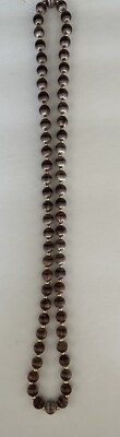 Silk Threaded Bead Necklace Toupe Light Brown with Gold Tone Spacers 15  Vintage