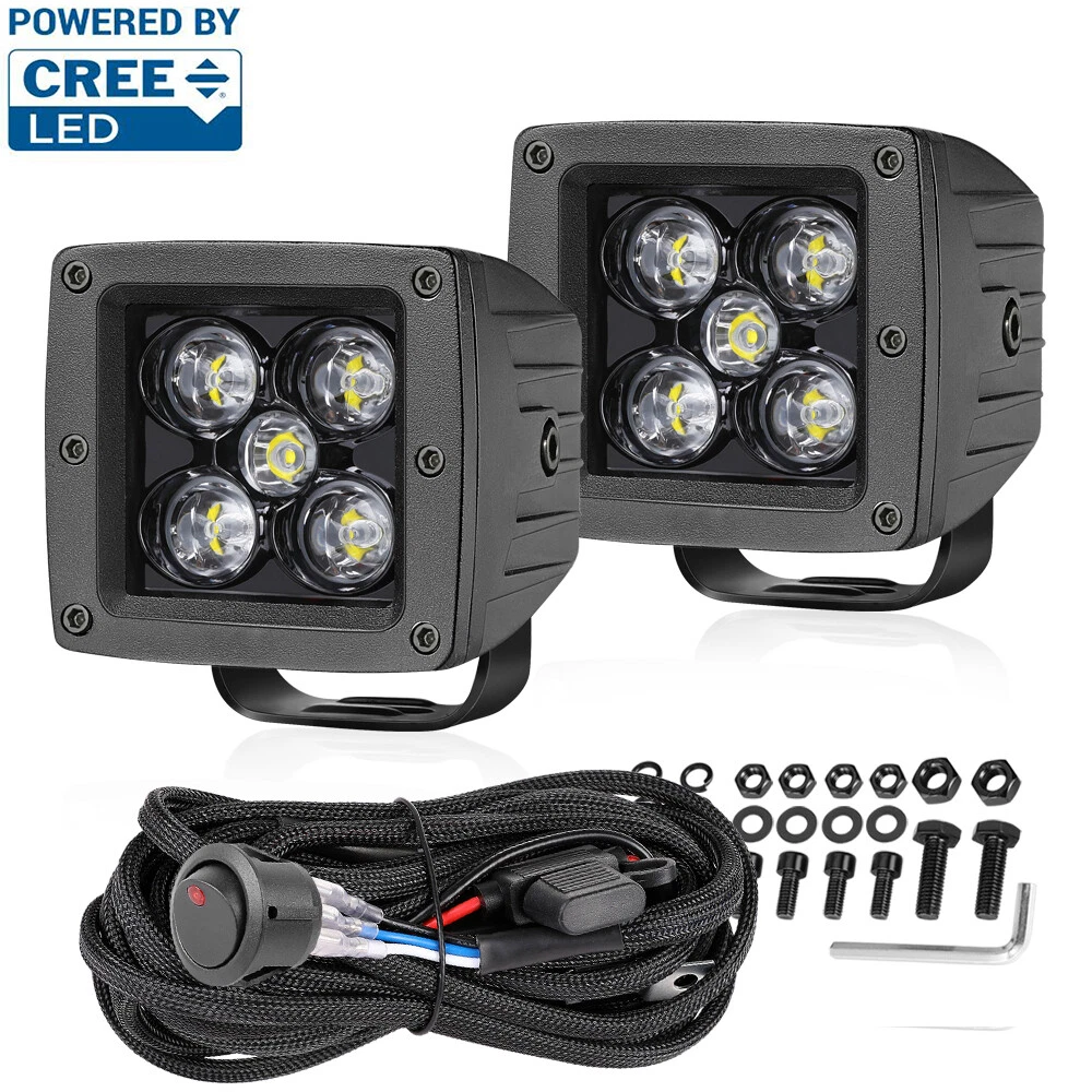2X 3" 100W Cree LED Cube Work Light Bar Spot Pods Driving Fog OffRoad + Wiring