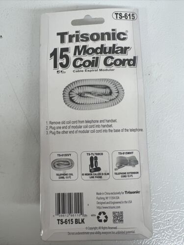 Trisonic - 15 FT Modular Coil Phone Cord - Black - Picture 2 of 2
