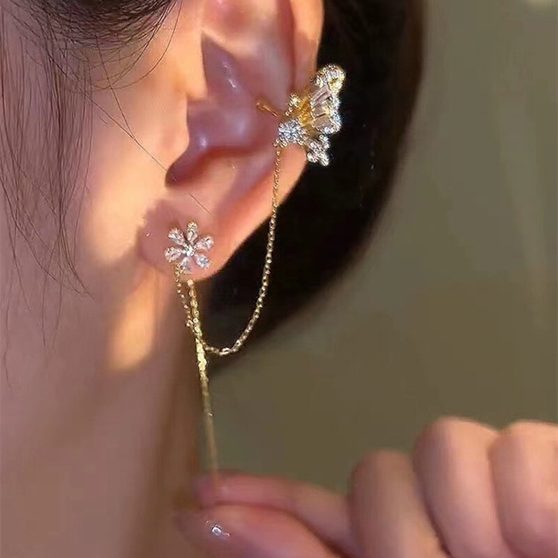 Shiny Crystal Butterfly Ear Cuff Clip Earrings For Women Fashion Tassel Chaa5