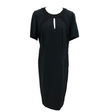 Basler Sheath Midi Dress Womens 44 12 Black Short Sleeve Eyelet Business Career 