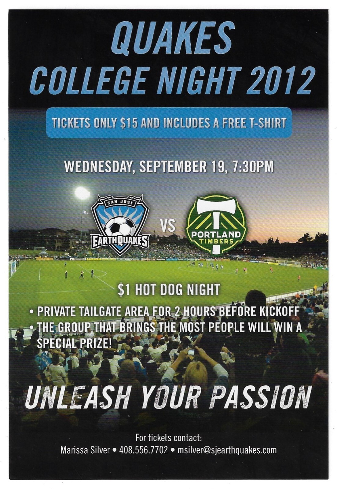 RARE VERSION 2012 San Jose Earthquakes MLS Soccer Schedule Quakes College Night | eBay