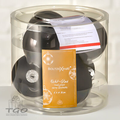 Boltze 6tlg. Glas Weihnachtskugeln D8cm in schwarz-1008222