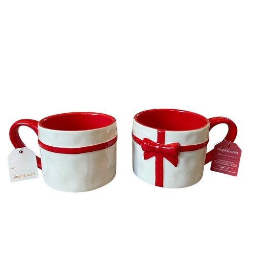 Global Design Connections Gift Wrap RED Bow Ceramic Mug 16oz Set of 2 New - Picture 14 of 14