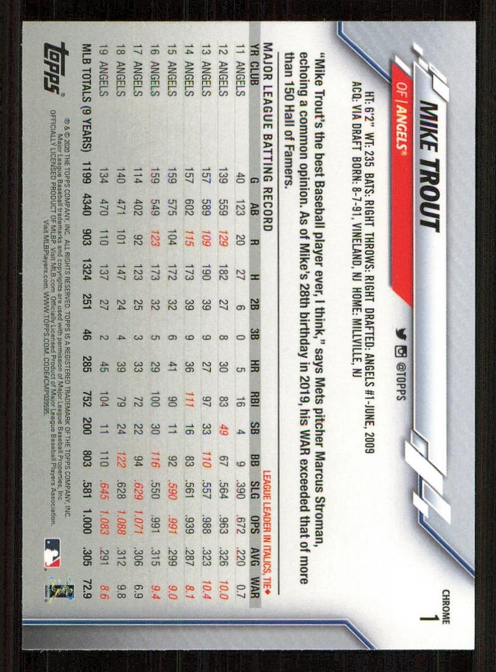 2020 Topps Chrome #1 Mike Trout - Image 2 of 2