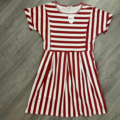 Naggoo Womens Summer Striped Short Sleeve T-Shirt Dress Casual White And Wine