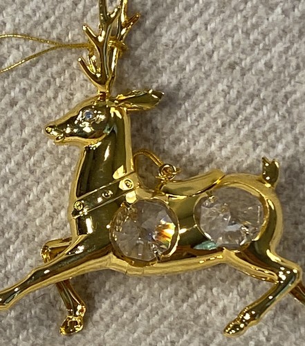 24 K Gold Plated Reindeer Christmas Ornament Austrian Crystals KG&C - Picture 3 of 9