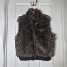 Dollhouse Brown Faux Fur Vest Zip Front Shaggy Sleeveless Jacket Style 2901 L