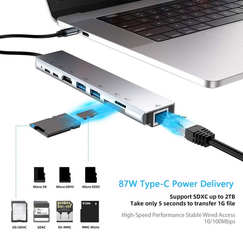 8 In 1 TypeC To 4K For Docking Station Adapter Fast Charger Dock Statio NEW - Afbeelding 5 van 12