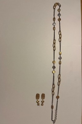 BRIGHTON LONG HEART AND CHAIN LINK NECKLACE AND EARRING SET