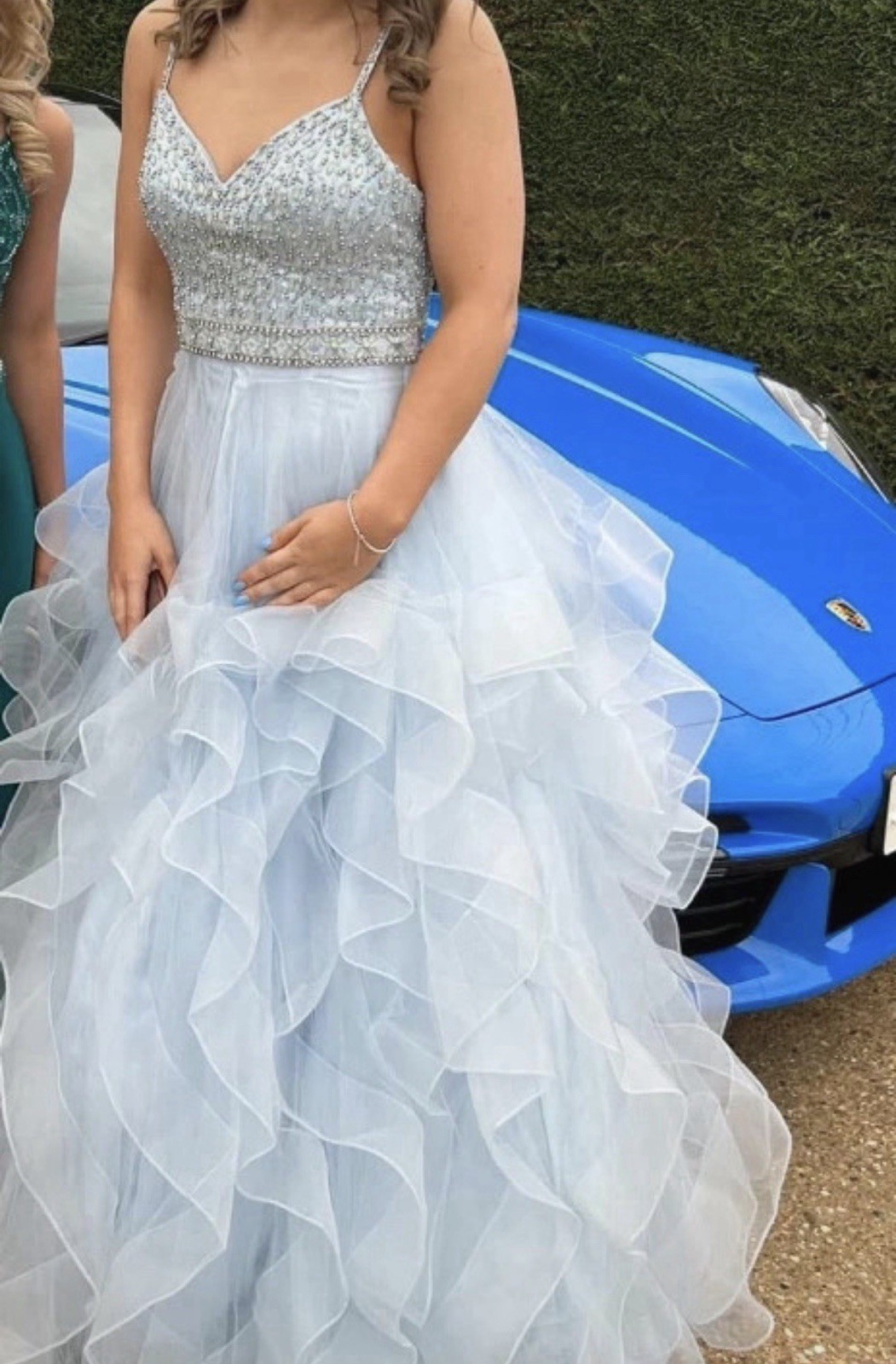 Baby Blue Prom Dress Size 8. Ruffle Skirt Sparkly Bodice Prom Dress