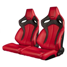 BRAUM ORUE Series Racing Seats – Red/Black Leatherette with Red & Black Stitchin