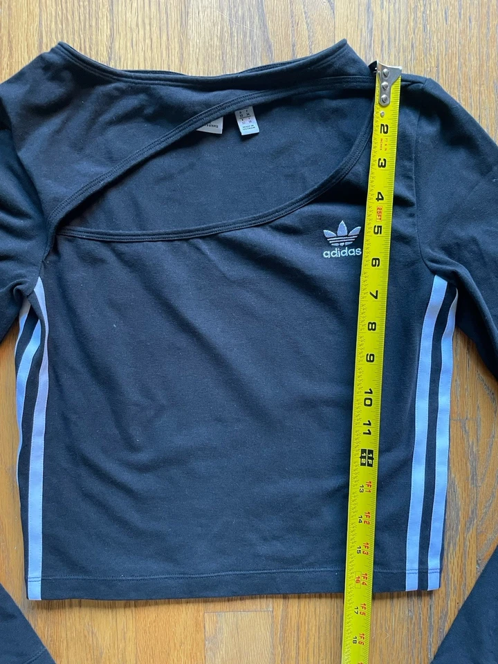 阿迪达斯 Originals 3 条长袖黑色短上衣 XS 镂空船领 — 第 2/4 张图片