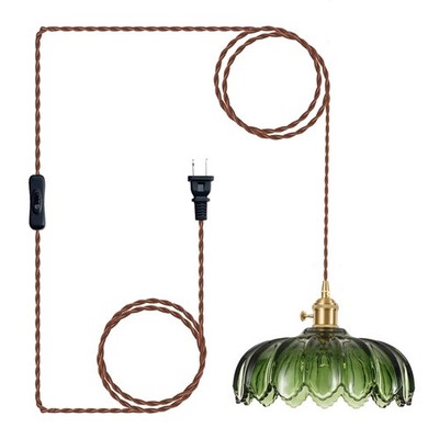 Plug in Pendant Light Fixtures: Hanging Light Plug in Green Glass Hanging Lam...