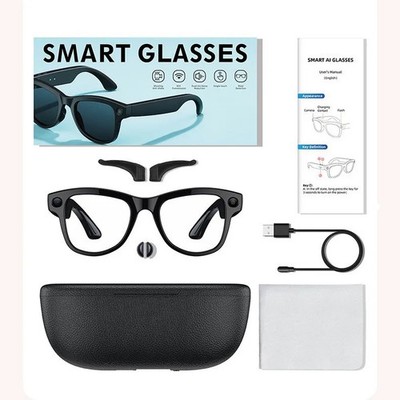 Smart Glasses with AI Translator & 8MP Camera, WiFi Rechargeable Charging Case
