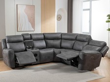 Techtronic Leather Like Electric Reclining Corner Sofa With Bluetooth + Speakers