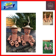Charming Terracotta Flower Pot Men Garden Ornaments Set of 2 Small 17cm