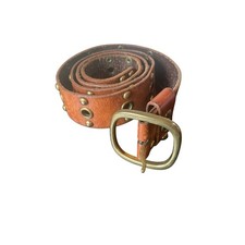 Womens Y2K Vintage Worn Studded Grommet Brown Leather Belt Edgy Streetwear