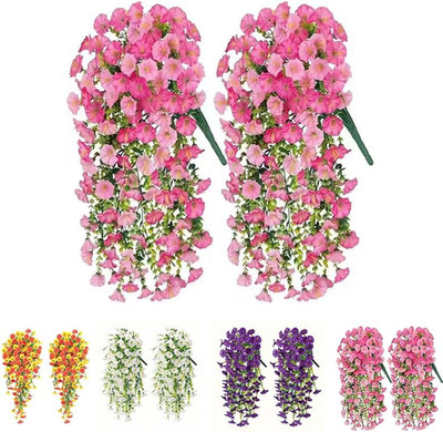 29'' Artificial Morning Glory Vine Flowers, Pink Hanging Wall Decor