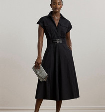 Lauren Ralph Lauren Women's Buckle-Trim Cotton-Blend Shirtdress Size 16