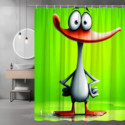 Funny Duck Cartoon Shower Curtain Green Character Print