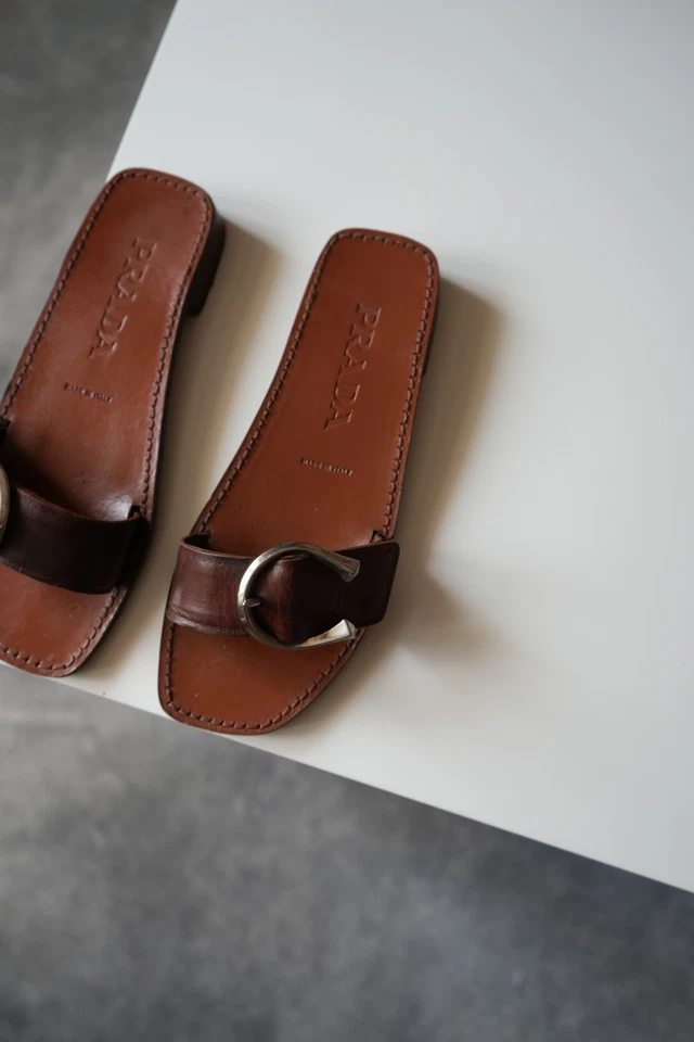 Sandalias de cuero Prada de la década de 2000 marrón US6 Foto 2 de 4