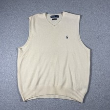 Vintage Polo Ralph Lauren Sweater Vest Mens XL Ivory 100 Lambswool Knit Logo