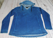 Outpost Makers Teal Blue Overdyed V-Neck Distressed Hoodie Sweatshirt Men's XL