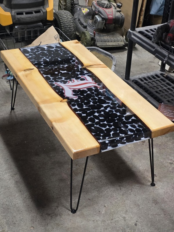 Custom Built 48x26x17 Rectangular Wood & Resin Coffee Table Hairpin Legs