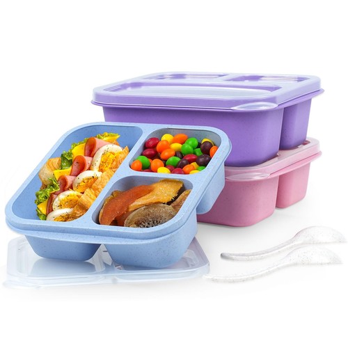 Snack Containers(3 Pack) 3 Compartments Meal Prep Reusable Lunch for Adults