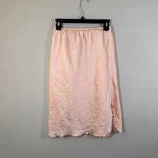 Macy's Lingerie Pink Satin Scalloped Hem Slip Skirt Midi Slit Petite