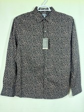 Van Heusen Mens Medium Wrinkle Free Long Sleeve Foliage Print Black New Tags