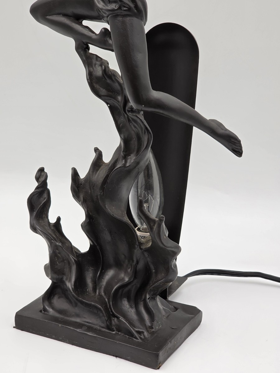 ANTIQUE ART DECO BRONZE STATUE SCULPTURE LADY FLAME LEAPER
