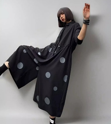 Black Grey Urban Street Chic Designer Loose Floaty Summer Dungaree Jumpsuit 12 - Picture 3 of 15