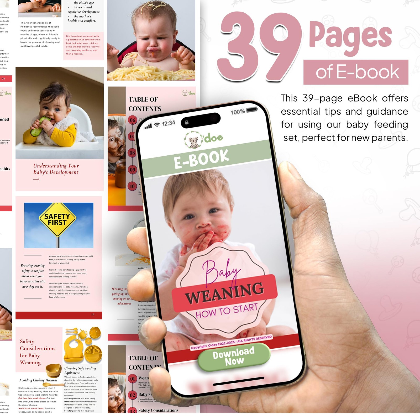 O'doe 15-Pcs Silicone Baby Weaning Set - Plate, Bowl, Bib, Sippy Cup, Fruit Feed