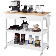 Topeakmart Kitchen Island Cart on Wheels, Rolling Microwave Cart with Storage