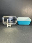 Vintage PYREX “Primary Blue” #0502-b Refrigerator Dish + Ribbed Glass Lid