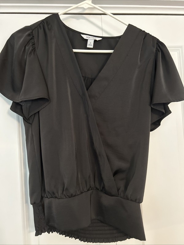 Nine West Satin Blouse With Elastic Waist, Size Small