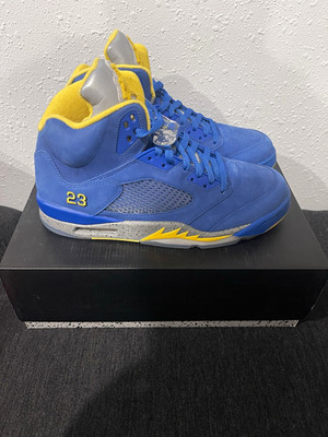 Jordan Air Jordan 5 Blue/Yellow Suede Mid Top Lace-Up Basketball Sneakers