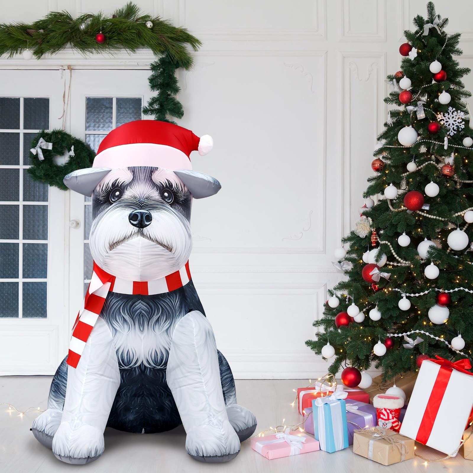 5 ft Schnauzer Christmas Inflatable Yard Decoration with LED Lights